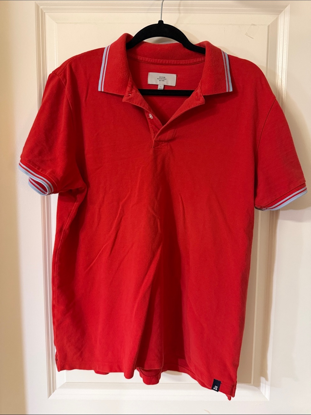 Jack Spade Red Polo with White-Trim Collar and Sleeve Stripes